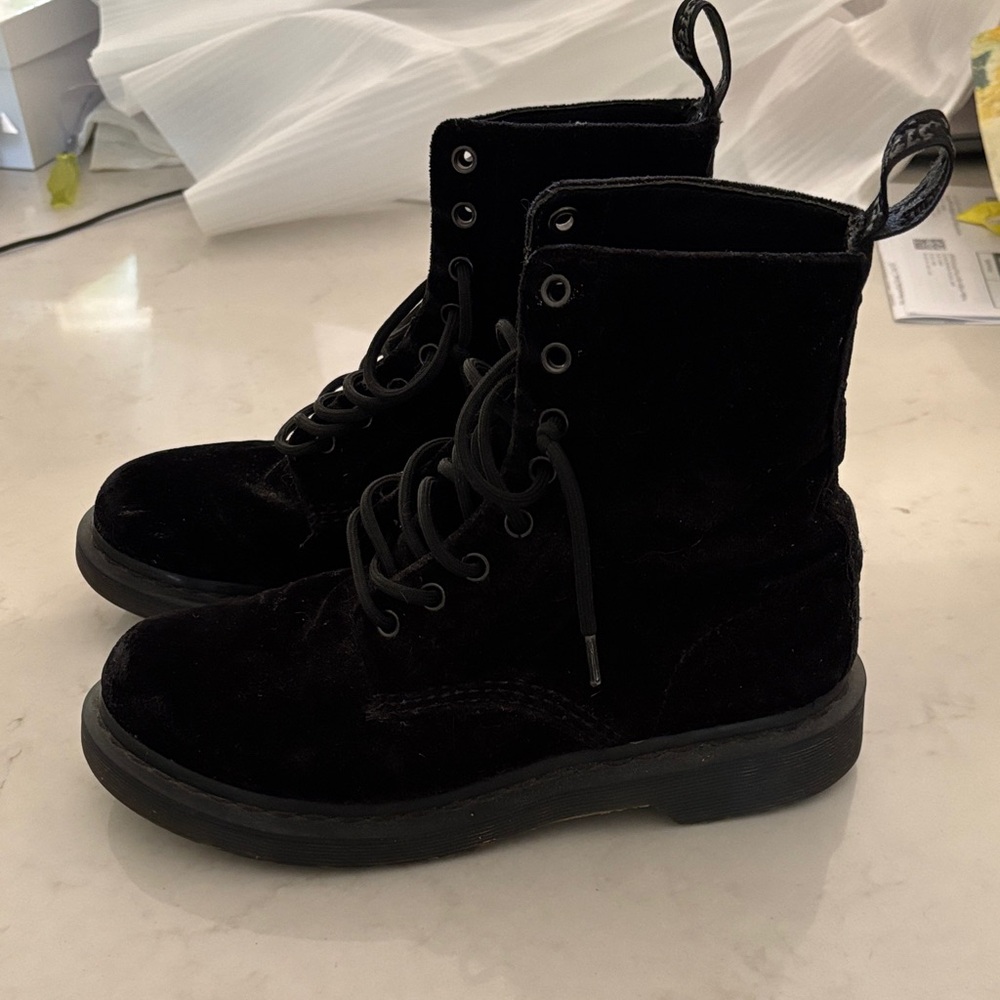 Dr. Martens Black Velvet Lace Up Boots